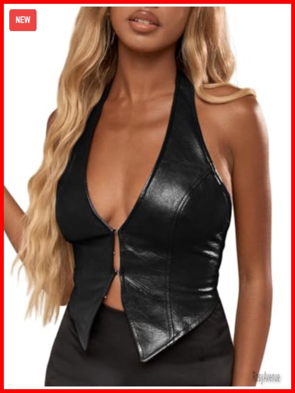 PU Leather Halter Tank Top Backless Asymmetrical Cropped Party Vest